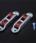 Smooth As Butter Heavy Duty Sliding Door Rollers And Pulley System with dual rubberized wheels and screws for easy installation.
