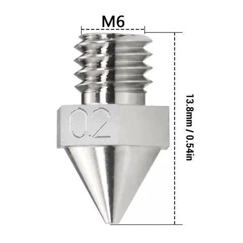 Straight Up Heavy Duty Hardened Alloy 3D Printer Nozzle 0.2mm Nickel Plated Hot End Tip Replacement close-up view