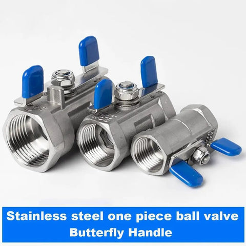 Tough As Nails SS304 Threaded Ball Valve With Npt Female Threads Designed For Effortless Water Oil And Gas Line Control Built From One Piece Forged Steel To Guarantee Zero Leak Performance Every Single Time You Operate The Handle, showcasing various sizes with blue butterfly handles.