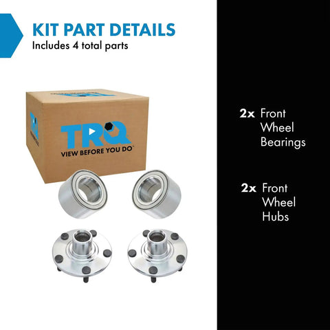 Heavy Duty Two Piece Front Wheel Bearing Hub Assembly Kit For Nissan Altima 2002 To 2006 with two hubs and two bearings.