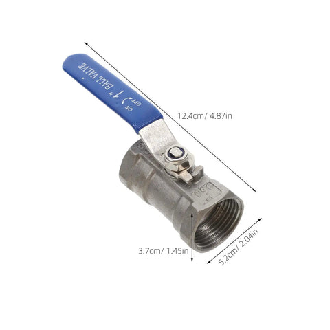 Heavy Duty Stainless Steel Ball Valve With Internal Threaded Fittings For Solid Water Pipe Networks, 12.4cm length, blue lever.