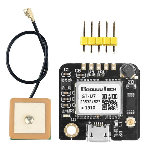 GT U7 GPS Module Two Pack With Plug And Play Setup, components including antenna and connectors, visible details.