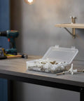 Heavy Duty Drywall Anchors And Screws Kit 50 Piece Set with zinc plated hardware on table, ready for hollow wall mounting