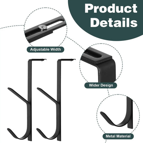 Two-Pack Double Coat Hooks For Cubicle Panels, Heavy Duty Coat Hangers For Office Walls, showing adjustable width and metal material