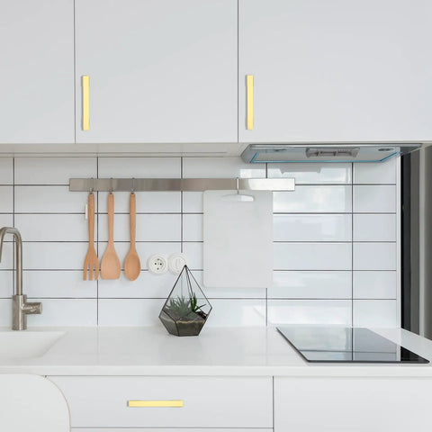 Straight Up Premium Brushed Gold Cabinet Handles 10 Pack 5 Inch Center To Center Heavy Duty Drawer Pulls Kitchen Cabinet Door Hardware No Fuss Knockout Design on modern kitchen cupboards.