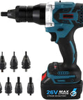 Tough As Nails Cordless Automatic Rivet Nut Gun Featuring 5200 Mah Battery And Precision Torque Settings For M3 Through M12 Iron Aluminum Project Fasteners with various nut sizes.