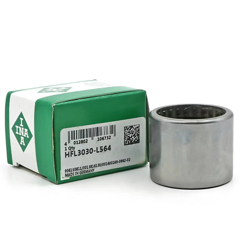 One Way Needle Roller Clutch Bearing Drawn Cup 30x37x30mm beside its green packaging, showcasing heavy duty design.
