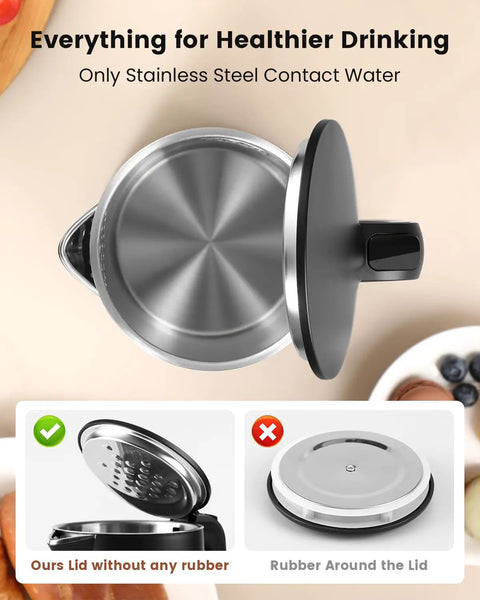 Top view of stainless steel Compact Electric Kettle For Tea And Coffee 0.8L 27 Oz Double Wall Space Saving Mini Hot Water Heater.