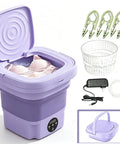 No Hustle Foldable Washing Machine With Three Deep Clean Settings And Super Chill Spin Dry, featuring a compact design with a lid and wash tub.
