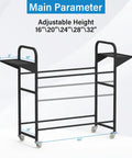 Ultimate Garage Game Changer Heavy Duty Tire Storage Rack dimensions, adjustable height 16 to 32 inches, sturdy steel frame at 44 inches.