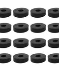 Rock Solid Rubber Spacers And Anti Vibration Washers 16 Piece Set 1.5 Inch Outer Diameter black rubber pads from top view.