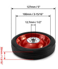 Top Shelf 5 By 1 Point 5 Inch Rubber Caster Wheels Two Pack with ball bearing for smooth rolling, detailed dimensions included.