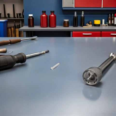 80 Piece Pro Grade Auto Dent Remover Tool Kit With 4mm Aluminum Rivet Nuts displayed on a workbench in a garage setting