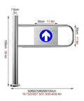 Heavy Duty Automatic Rebound Swing Gate Built Tough With Smooth Rolling Springs One Way Self Closing Security Door for Factory Walk Through Access Control Setup, stainless steel with upward arrow sign.