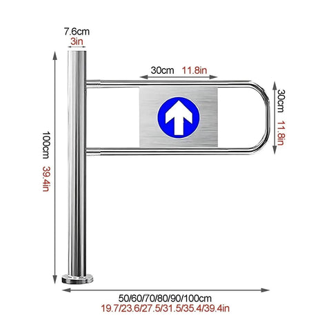 Heavy Duty Automatic Rebound Swing Gate Built Tough With Smooth Rolling Springs One Way Self Closing Security Door for Factory Walk Through Access Control Setup, stainless steel with upward arrow sign.