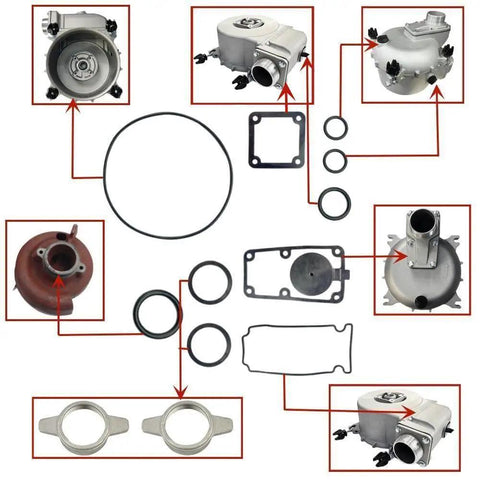 Heavy Duty 12 Piece Pump Gasket O Ring Shaft Seal Repair Kit For Predator And Honda 3 Inch Trash Pumps displayed with components.