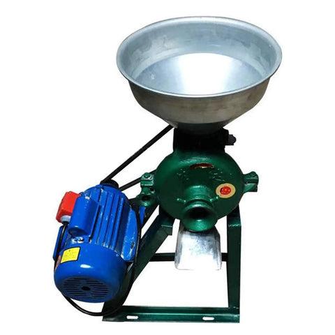 Powerful 1500W Wet And Dry Grain Grinder For Home And Small Biz with blue motor and metal bowl for beans and rice.