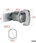 Keyless Handle Cabinet Cam Lock For Boxes Cabinets Lockers Doors Drawers Wardrobe Yacht Car Bathroom Window Hardware DIY MMS477, detailed dimensions diagram.