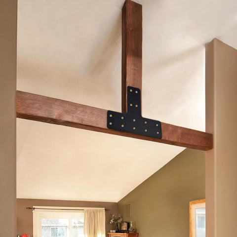Rock Solid T Shape Brackets 4 Pack With 56 Screws And Socket Heavy Duty Steel Mending Plates for wood support beam connection.