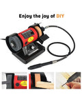 150 Watt Mini Bench Grinder And Polisher For Jewelry Crafting And Jade Engraving Featuring Adjustable Speed Control shown in workstation setup.