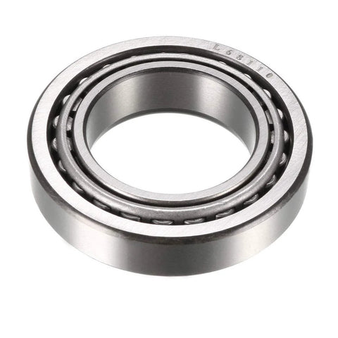 Front view of uxcell L68149/L68110 tapered roller bearing cone and cup set; silver metal, 2 pcs, bore 1.3775 in, OD 2.328 in, width 0.625 in