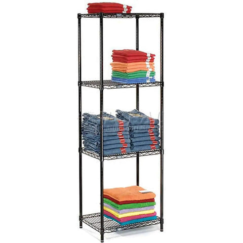 Top Notch 4 Tier Adjustable Wire Shelving Unit 18 X 24 X 74 Inches, NSF Certified with towels organized on four shelves.
