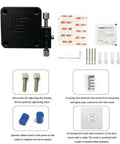 Heavy Duty Auto Door Closer With Zero Drill Install And Tuned Spring Tension For Patio Screen Closet And Main Entrance Doors Breeze To Put Up Delivers A Snug Quiet Close Every Time In Sleek Black installation components including screws, spring, rubber inserts, and adhesive hook.