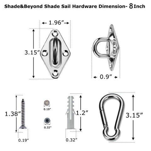 Heavy Duty Shade Sail Hardware Kit For Rectangle And Square Sails, 5 Foot Installation, Marine Grade 304 Stainless Steel components