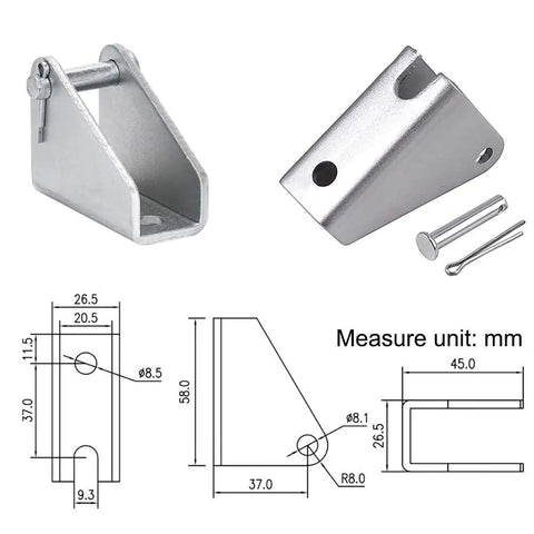 Dang Smooth 12Vdc Electric Linear Actuator With 10 Inch Stroke And Momentary Switch 200 Lb Force IP66 Weatherproof Shell mounting bracket details with measurements.