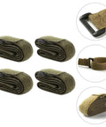 Four Pack Premium Travel Luggage Tie Down Straps wrapped in green polyester for securing gear in transit.