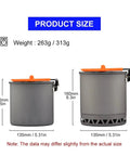 Ultimate Outdoor Cooking Set For Camping And Trekking With Ultra Lightweight Pots And Dishes showing pot sizes and weights