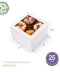 Twenty Five White Bakery Boxes With Clear Window 5x5x3.5 Inch showing cupcakes inside the box.