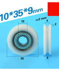 Twenty Pack U Groove Plastic Coated Roller Track Guide Wheels With Heavy Duty Nylon Pulley Sheave Bearings For Sliding Door Hardware visible in measurements.