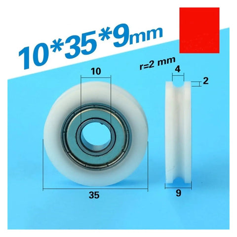 Twenty Pack U Groove Plastic Coated Roller Track Guide Wheels With Heavy Duty Nylon Pulley Sheave Bearings For Sliding Door Hardware visible in measurements.