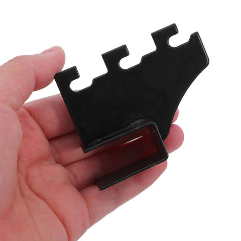 Hand holding black display clip for Two Pack Stainless Steel Shelf Brackets With Square Pipe Design No Fuss Install Display Clips For Shelves