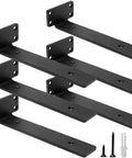 Heavy Duty Floating Shelf Brackets 8 Inch Hidden Mount Rock Solid Iron L Brackets For Wall Shelving rustic black metal set of six.
