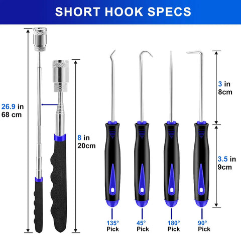 13 Piece Precision Hook And Pick Tool Set With Clip Removal Plier Rivet Puller Fastener Remover Telescoping Magnetic Pickup Gasket Scraper