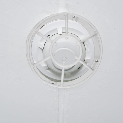 Built Damn Tough Fire Sprinkler Head Protector Wire Cage Guard For ceiling mount installations, white steel protective cage.