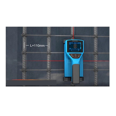 Heavy Duty Stud Finder And Wall Scanner Packed With Hella Precise Metal And Wood Detection measuring rebar depth on concrete wall.