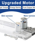 Front view of JQDML 24V reciprocating linear actuator with upgraded motor; shows old vs new version.