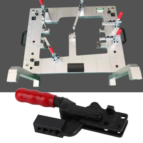 Beefy Quick Release Toggle Clamp For Boxes And Cabinets, Heavy Duty Latch Clamp with red handle on assembly board