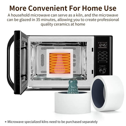 Hella Compact Foldable Ceramic 3D Printer For Clay And Liquid Deposition Molding 250Mm Build Area showcasing microwave with ceramic pieces.