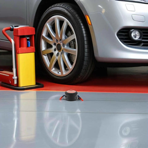 Slap This Auto Fire Suppressant Disc Straight Up On Dashboards Or Beneath Hood Panels Where Heat Spikes Triggers Instant Aerogel Burst To Snuff Blazes Quick Hardcore Aluminum Build For Rigs Boats And Trailers Hits Every Time You Expect placed near a car's tire.