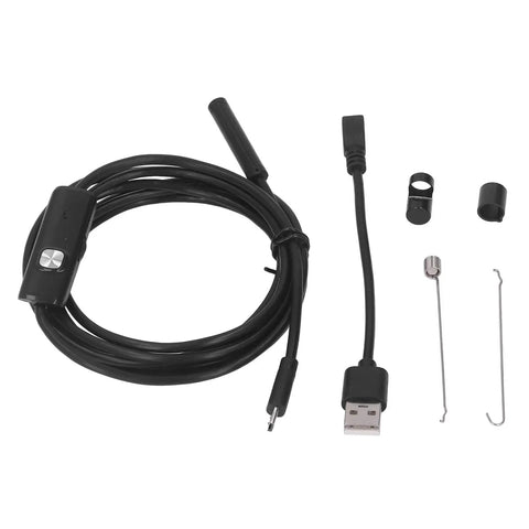 Solid Usb Industrial Endoscope With Six Bright Led Lights And Seven Millimeter Waterproof Probe, USB and accessories for inspection.