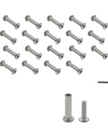 Twenty Pack M4x16mm Stainless Steel Barrel Nut Bolts And Binding Screws With Hex Key Tool Set arranged for DIY and auto repair.