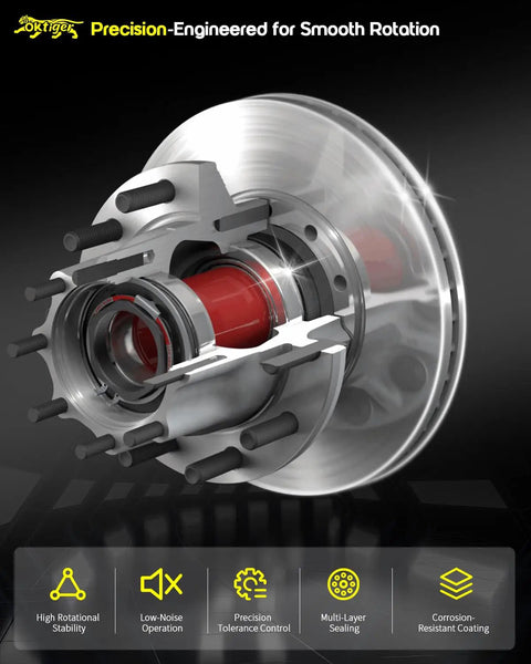 Plug And Play Front Wheel Bearing Hub Assembly With Slick Abs Wiring And Tough Five Lug Nuts For Dodge Ram 1500 Crew Cab Trucks, close-up view showing detail and design.