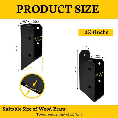 30 Degree Stair Railing Bracket Connectors U Shaped Concealed Mounts For 2 By 4 Lumber DIY Friendly Deck Handrail Brackets For Wood Fences Pergolas Log Cabins Black 4 Pair