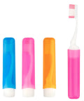 Three Pack Travel Toothbrush Set With Soft Bristles, Ultra Compact Folding Toothbrushes With Protective Covers, colorful pink and orange design