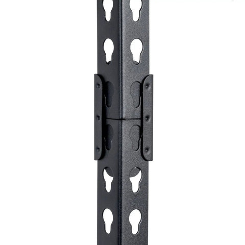 Heavy Duty Steel Storage Rack With Five Adjustable Wire Shelves, True Garage Workhorse, 5000 Lb Load Capacity, 72 X 36 X 18 Inch black steel frame with adjustment holes.