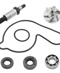 Hella Kickin Badass Water Pump Rebuild Kit For YFZ450 Atv featuring CNC aluminum impeller and steel shaft with seals and O-rings.